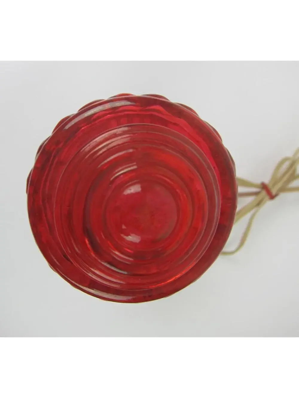 Vintage Torpedo Lamp Red Glass Basket Weave & Diamond Gold Base Art Deco WORKING
